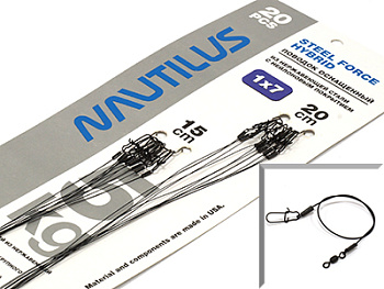 Поводок стальной в нейлоновой оплетке Nautilus 1x7 Steel Force Hybrid 5кг 15см